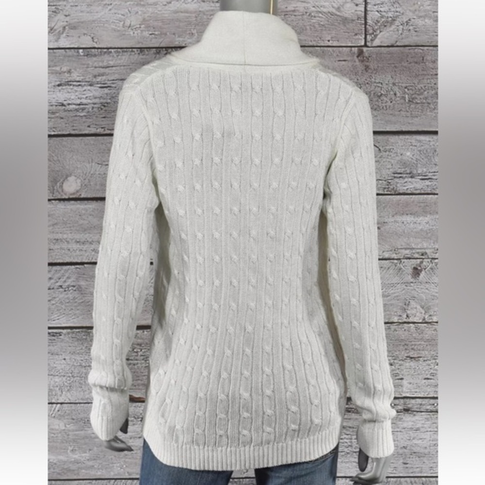 Ralph Lauren Black Label White Metallic Cable Knit Cardigan size Medium - Picture 2 of 13
